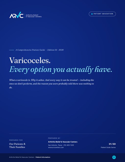 Cover of the ARVC patient guide Varicoceles — Every Option You Have