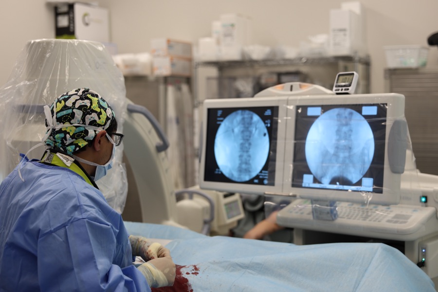 Dr. Arthur Joseph performing a uterine fibroid embolization in the ARV Centers angiography suite