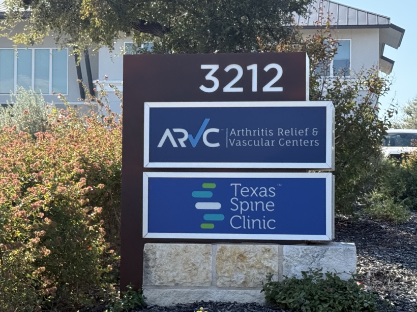 The monument sign at 3212 Napier Park, showing Arthritis Relief & Vascular Centers